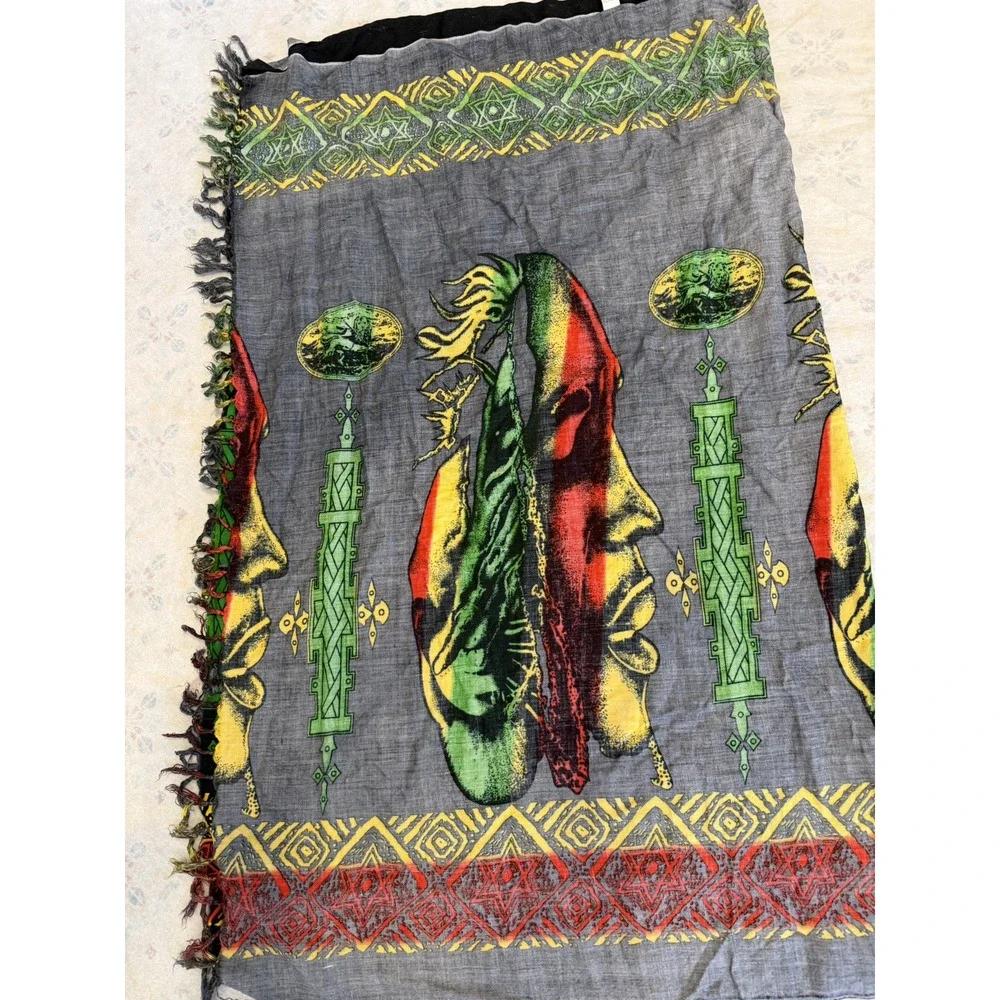 Bob Marley Tapestry Shawl Beach Cover-up Sarong Multicolor With Fringe